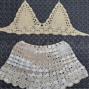 Crochet Bikini Set in Cream and Tan